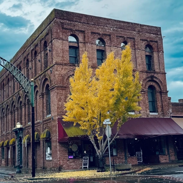 historic 19th century building in downtown Marysville in the fall